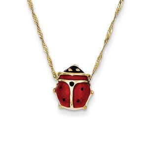 10mm 3D Ladybug 16 Inch Necklace in 14k Yellow Gold and Enamel